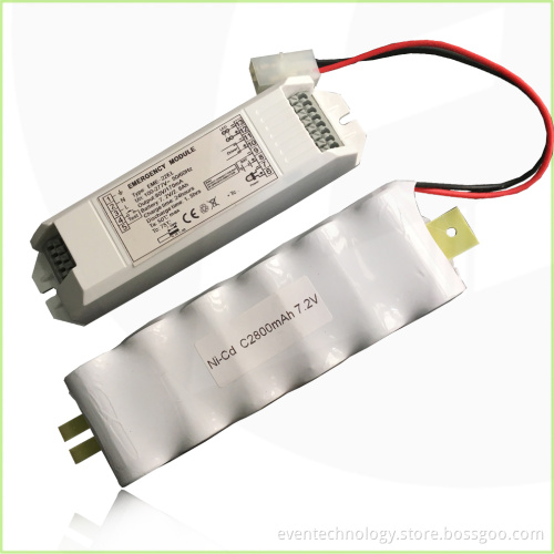 Emergency light backup module For 2D Lamp inside mounted Nicd battery pack